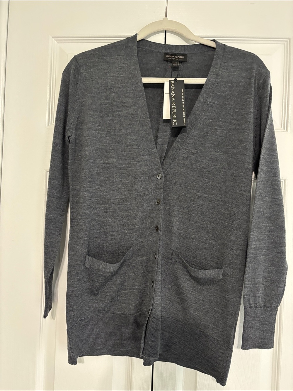 Banana Republic Heather Gray V-Neck Button Cardigan
